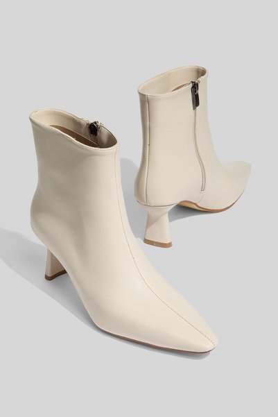 camaiore Beige Vegan Leather Special Design Short Heel Women's Boots