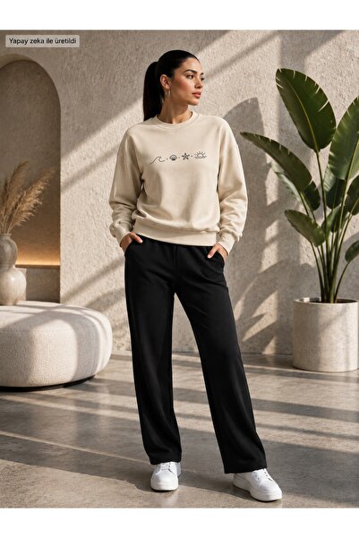 herkesemoda طقم بدلة رياضية من قماش رايدر مطبوع عليه أصداف بحرية وياقة دائرية...