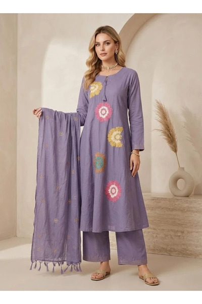 VİNY Purple Embroidered Suit Set – Women's Indian Ethnic Wear
