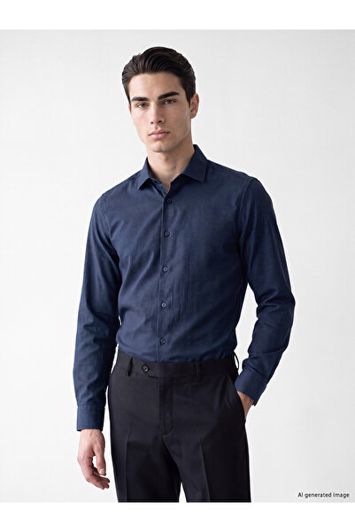 LC Waikiki Peak New Season Navy Blue Slim Fit Dobby Men's Shirt