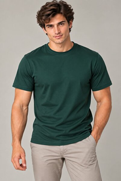 Pientro Erkek Yeşil %100 Pamuk Yumuşak Dokulu Slim Fit Dar Kesim Bisiklet Yak...