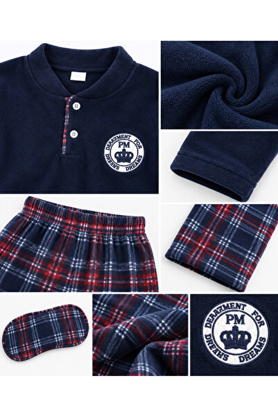 zahider Boy's Cotton Winter Fleece Long-Sleeved Button-Down Collar Pajama Set