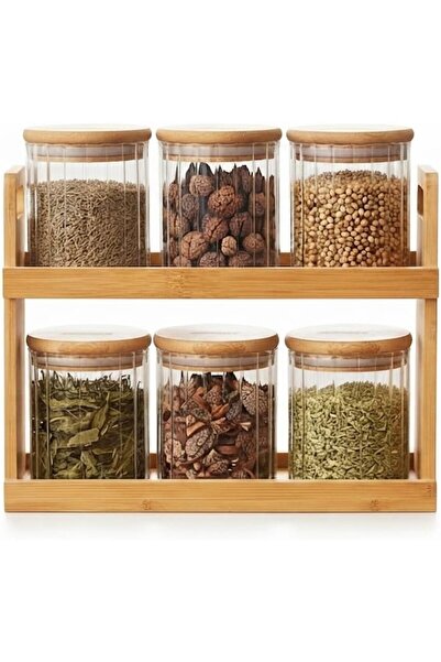 Generic Premium 2-Tier Ribbed Glass Spice Rack Organizer with 6 Fluted Jars, ...