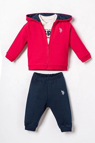 U.S. Polo Assn. Baby Boy Embroidered Red Cardigan Set Usb3191-C-V2