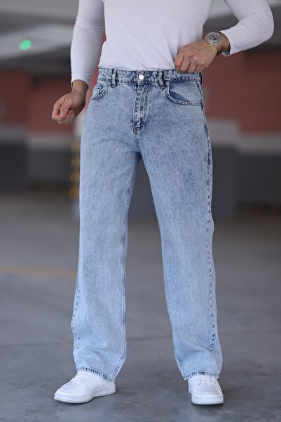 Erkek Yıkamalı Baggy Bol Kesim Kot Pantolon