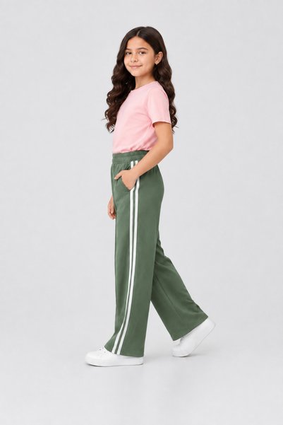 Joi Kids Girl's Double Striped High Waist Wide Leg Sweatpants