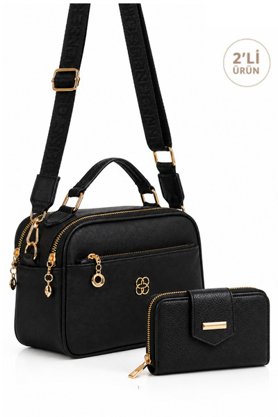 sannora bags Women's Black Hand and Shoulder Bag with Three Compartments and ...