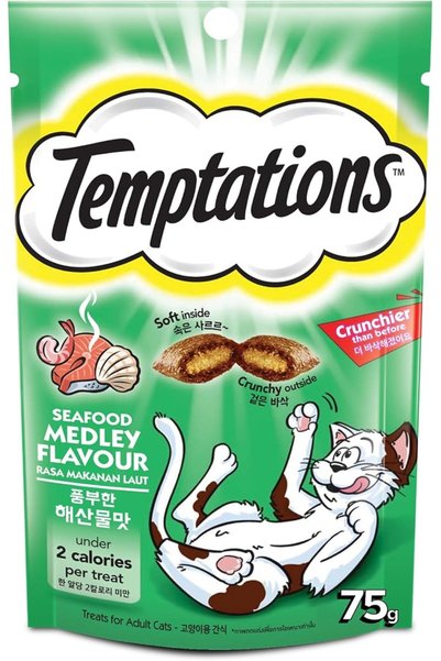 Temptations وجبات خفيفة للقطط من تيمبتيشن سي فود ميكس، 75 جرام، مقرمشة من الخ...