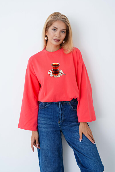 herkesemoda Tea Cup Printed Long Sleeve Body Suit Suitable for Hijab