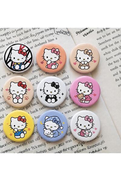 Minga London Hello Kitty 9'lu Rozet 70 mm Çanta Ceket Yaka Aksesuarı