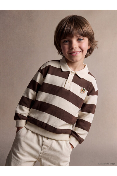 LC Waikiki Polo Neck Striped Boys' Sweatshirt