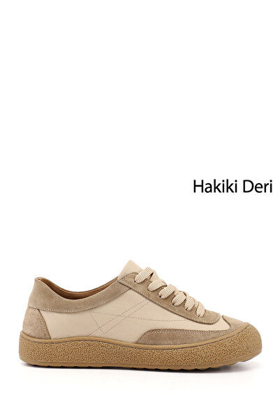 GÖNDERİ(R) Women's Nude Lace-Up Genuine Leather Sneaker