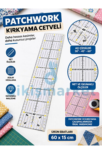 dikişmarket Patchwork Kırkyama Cetveli 60cm x 15 cm