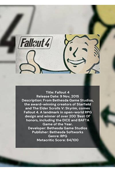 OEM Poster Infografic Fallout 4, Joc Video Post-Apocaliptic, Carton 250g, A4