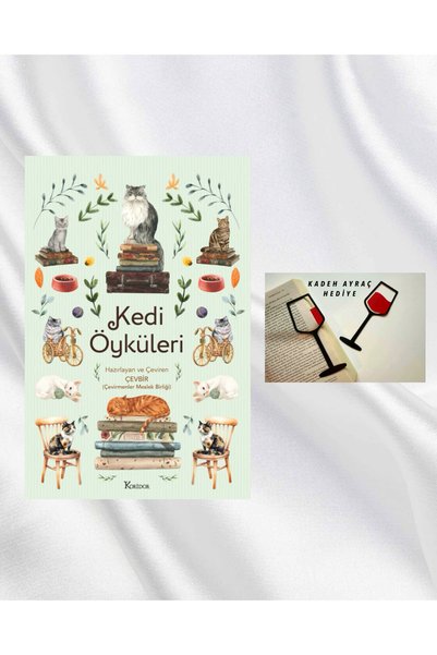 Koridor Yayıncılık Cat Stories / Paperback / Bookmark with a Glass Cup Figure...