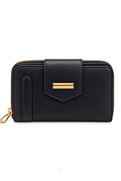 NEWISH POLO ACCESSORIES Women's Black Faux Leather Wallet with Gold Detail