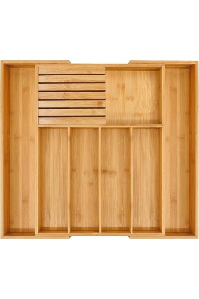 THE WHITE SHOP Kitchen Organizer Bamboo Silverware Drawerwith Divider 17x21 in