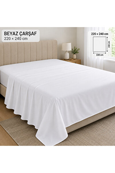 pamuklu düz beyaz çarşaf çift kişilik 220x240