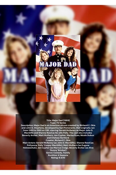 OEM Αφίσα Ινφογραφικό Major Dad, Κλασική Τηλεοπτική Σειρά, Χαρτόνι 250γρ, Α4