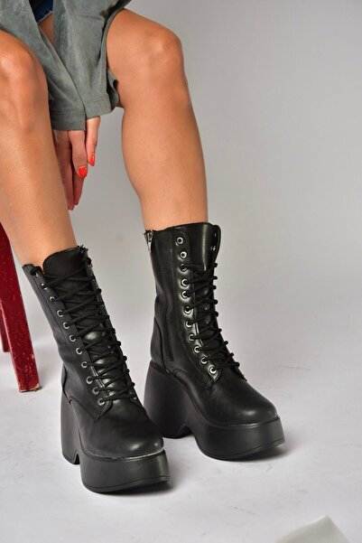 Fox Shoes Z973973209 Μαύρες γυναικείες μπότες με σφήνα σόλα