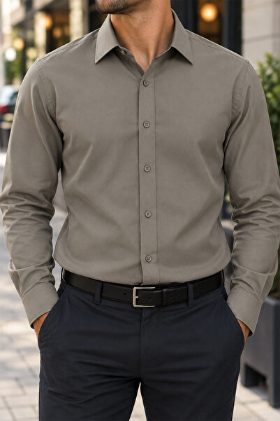 Beyome Men's Plain Slim Fit Shirt Long Sleeve Cotton Classic Stylish Shirt