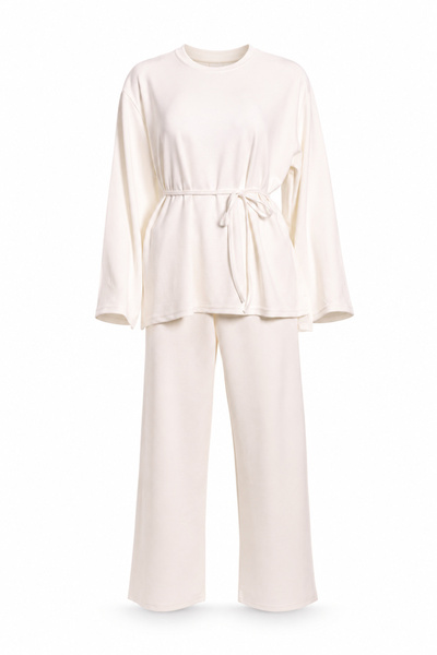 Lovelyİstanbul Tie-Dye Detailed Top and Bottom Modal Set Lby0075 Ecru