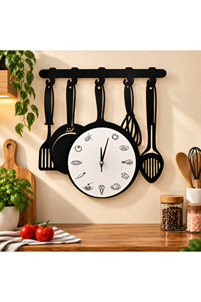 ROKH ☕🍴 35x35 cm Kişiselleştirilebilir Mutfak Temalı Dekoratif Duvar Saati S...