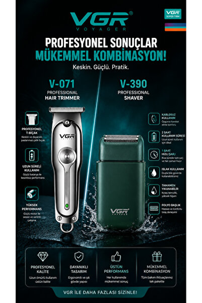 VGR Voyager V-071 & V-390 Saç Sakal Tıraş Makinesi Seti 2'li Berber Combo