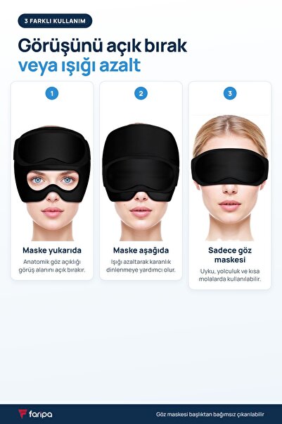 Faripa Mıgren Şapkası Ve Maskesi Seti, Çıkarılabilir 3D Göz Maskeli, Baş Ağrısı İçin Sıcak Soğuk Buz Kompres Medikal Jel Başlık (Siyah)
