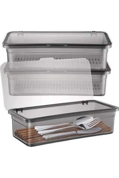 GENERAL Silverware Organizer with Lid,3 Pack Kitchen Drawer Organizer,Utensil...