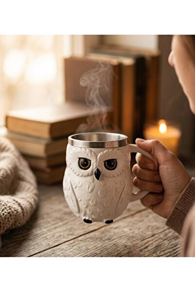 lstri Harry Potter Hedwig Tasarımlı 3D Kabartmalı Kupa Bardak - Kar Baykuşu Figürlü Hediyelik Kupa