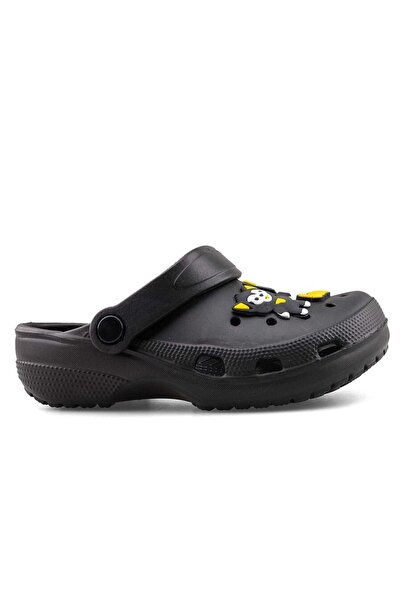 Siyah Figürlü Günlük Bahçe Sahil Plaj Kreş Unisex Çocuk Terlik&Sandalet