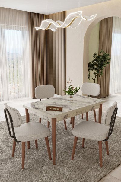 Hardalım Consept 70X110 Mutfak Masa Takımı 4 Kişilik Yemek Masası Takımı krem