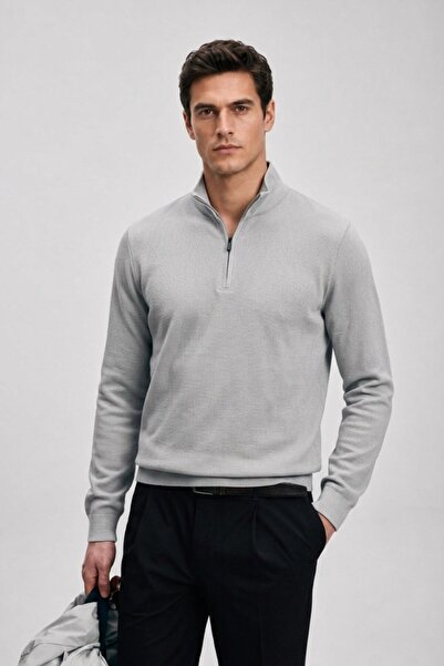 Maccali Men's Casual Winter Loose Gray Zippered Sweatshirt