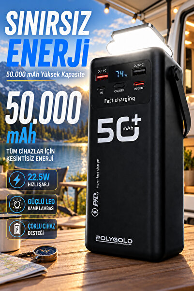 Zineets 50.000 Mah 22,5W PD Hızlı Kablolu Kamp Lambası Outdoor Serisi Powerba...