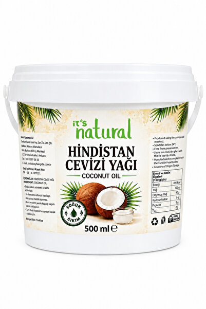 it's Natural Hindistan Cevizi Yağı 500 ml Soğuk Sıkım Yenilebilir Katkısız