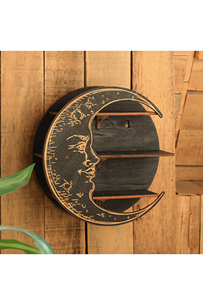 Choice TK-M01375 Wooden Shelf Moon Face Display Stand Floating Shelf Wall Dec...