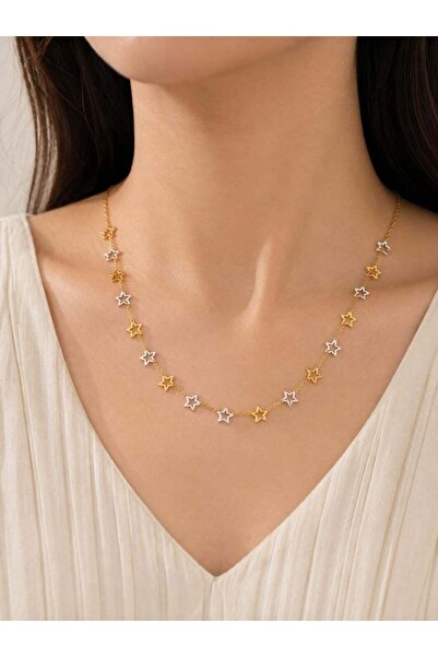 Generic Anti-Tarnish Two-Tone Star Charm Necklace