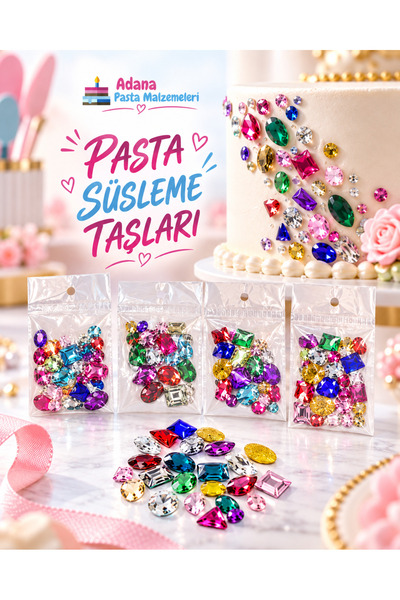 Adana Pasta Malzemeleri RENKLİ KRİSTAL PASTA DEKORASYON TAŞI SETİ 1 PAKET