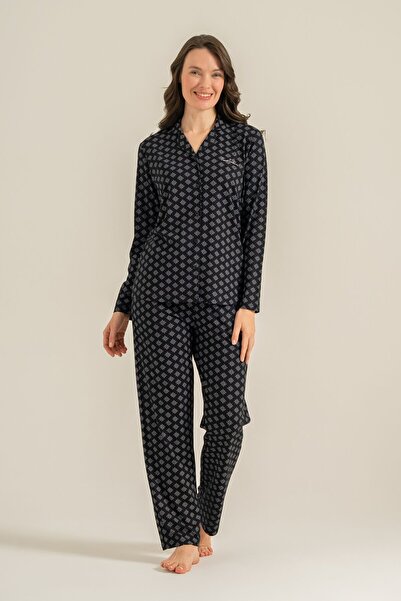 Pierre Cardin Women's Black Embroidered Shirt Pajama Set Pc9290-S-V1