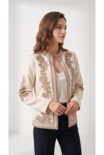 Generic Brand Jachetă brodată cu modele etnice