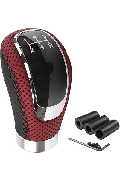 GENERAL 5 Speed Shift Knob Black Red, Leather Gear Shifting Handle Weighted D...