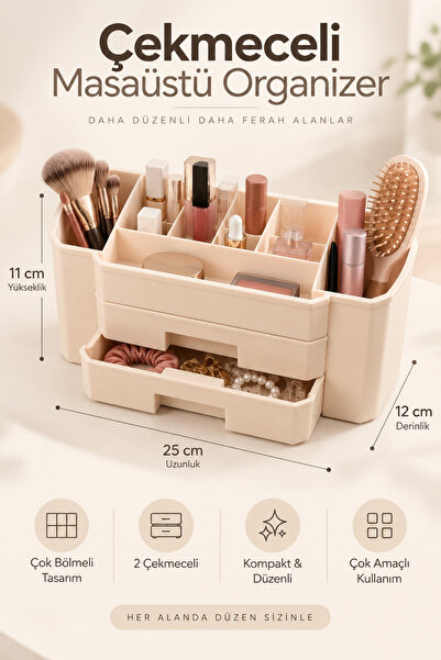 DOVİHOME Glow Serisi Smart 2 Çekmeceli Masaüstü Organizer – Çok Bölmeli Makya...