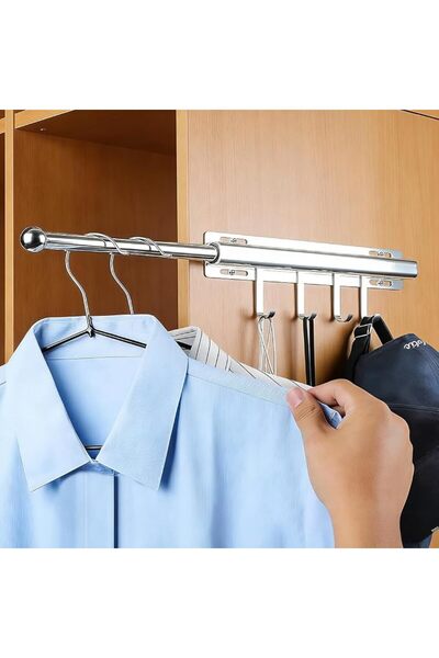 HASTHIP ® 12 Inch Pull-Out Closet Rod, Black Sliding Clothes Rail with 4 Hook...