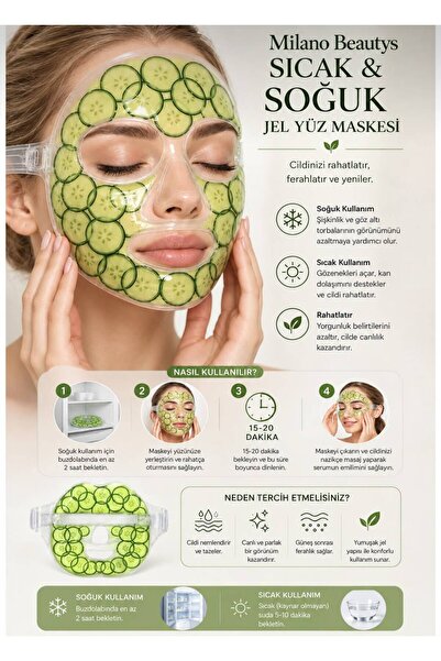 MİLANO BEAUTYS Hot Cold Gel Cucumber Face Mask – Reusable Relaxing Cold Hot F...