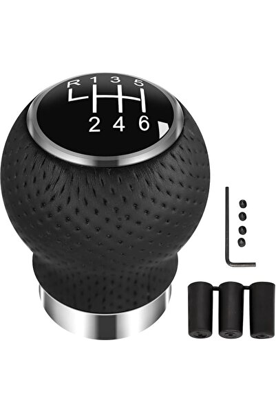 Tazweeq 6 Speed Manual Shift Knob Round PU Leather - Universal Fit for Most C...