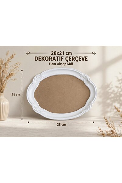 Eymen Hobi 28x21 cm Dekoratif Oval Ham MDF Çerçeve – Kabartma Desenli