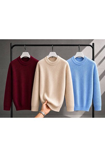 pepule Women's 3-Piece Crew Neck Oversize Knitwear Sweater Soft Knitted Sweater