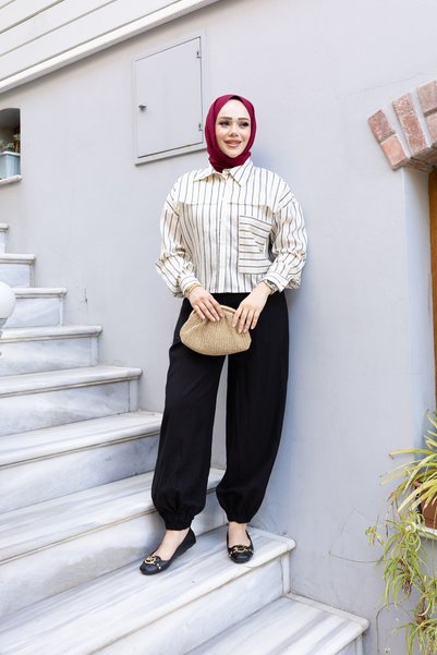 honeyed Alva Premium Windbreaker Detailed Pocketed Lyocell Woven Hijab Shirt
