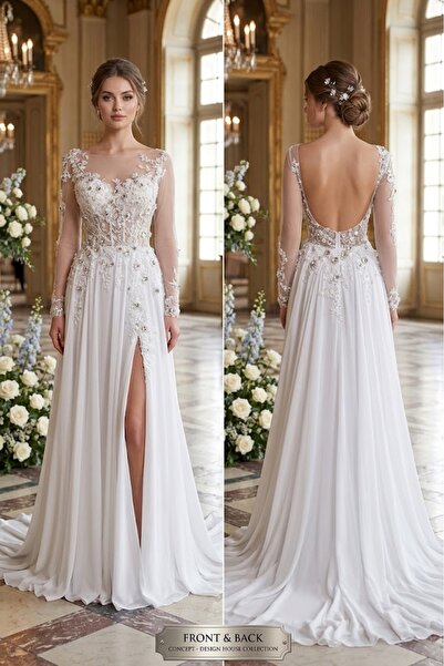 JABO WEDDİNG HOUSE gelinlik çiçek aplik ve taş detaylı